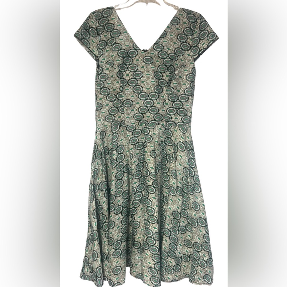 Women’s Jacquard Fit&Flare Custom Made Cap Sleeve Artsy Mod Dress lilac/Green Sm
